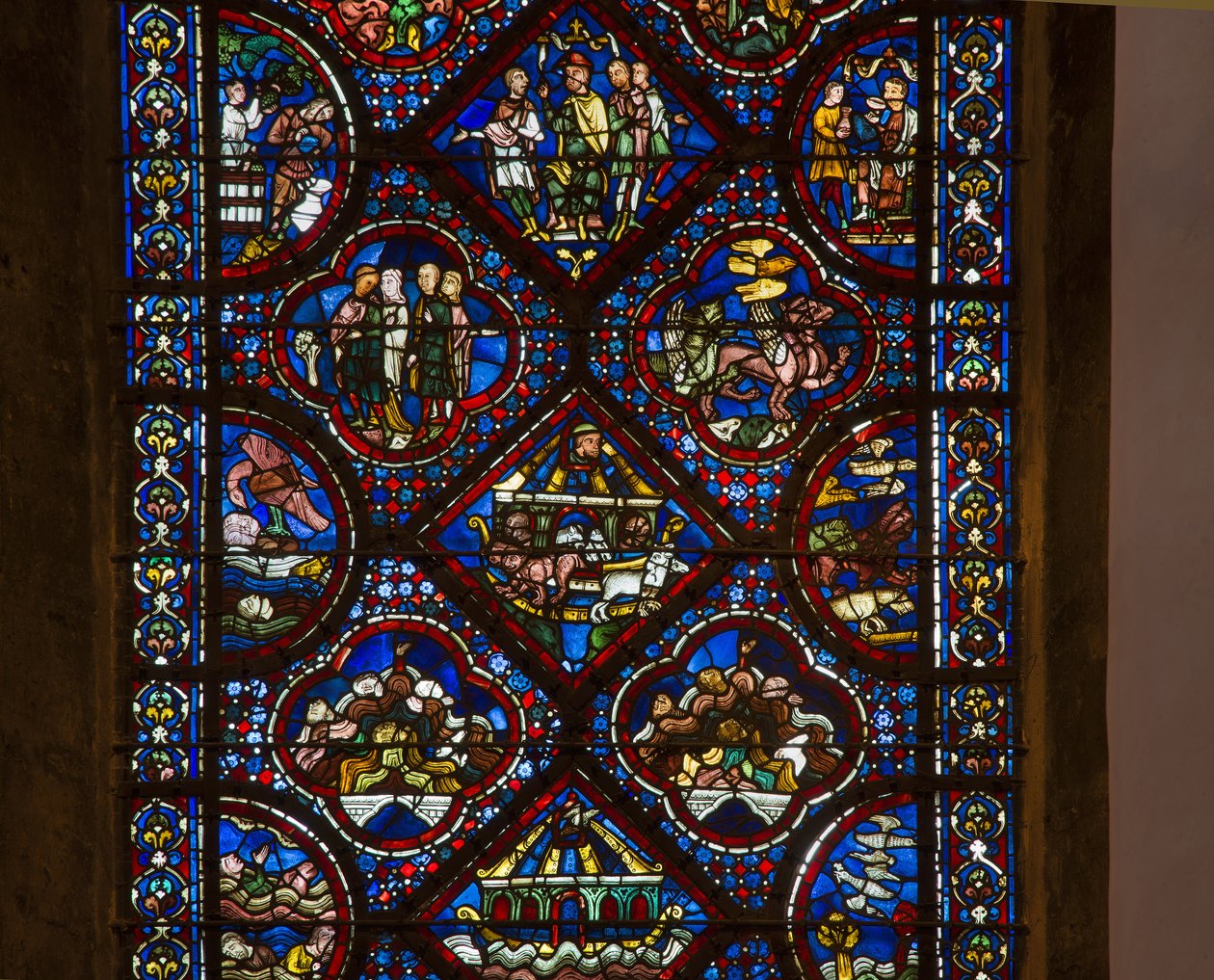 Cathedral of Chartres, målat glas: livet av noe, detalj center av French School
