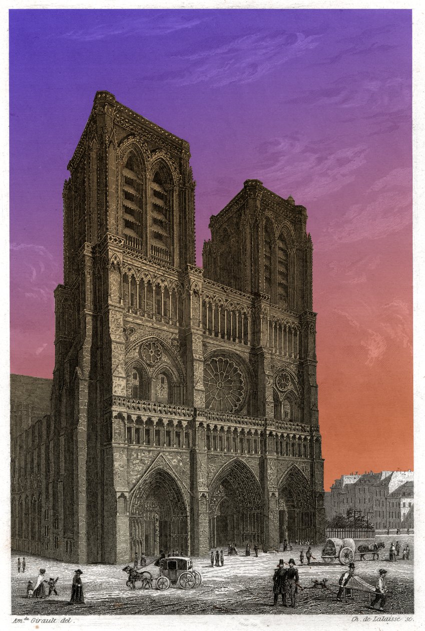 Notre-Dame de Paris katedral. (gravyr, ca 1850) av French School