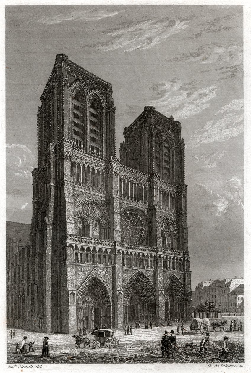 Notre-Dame de Paris katedral. (gravyr, ca 1850) av French School
