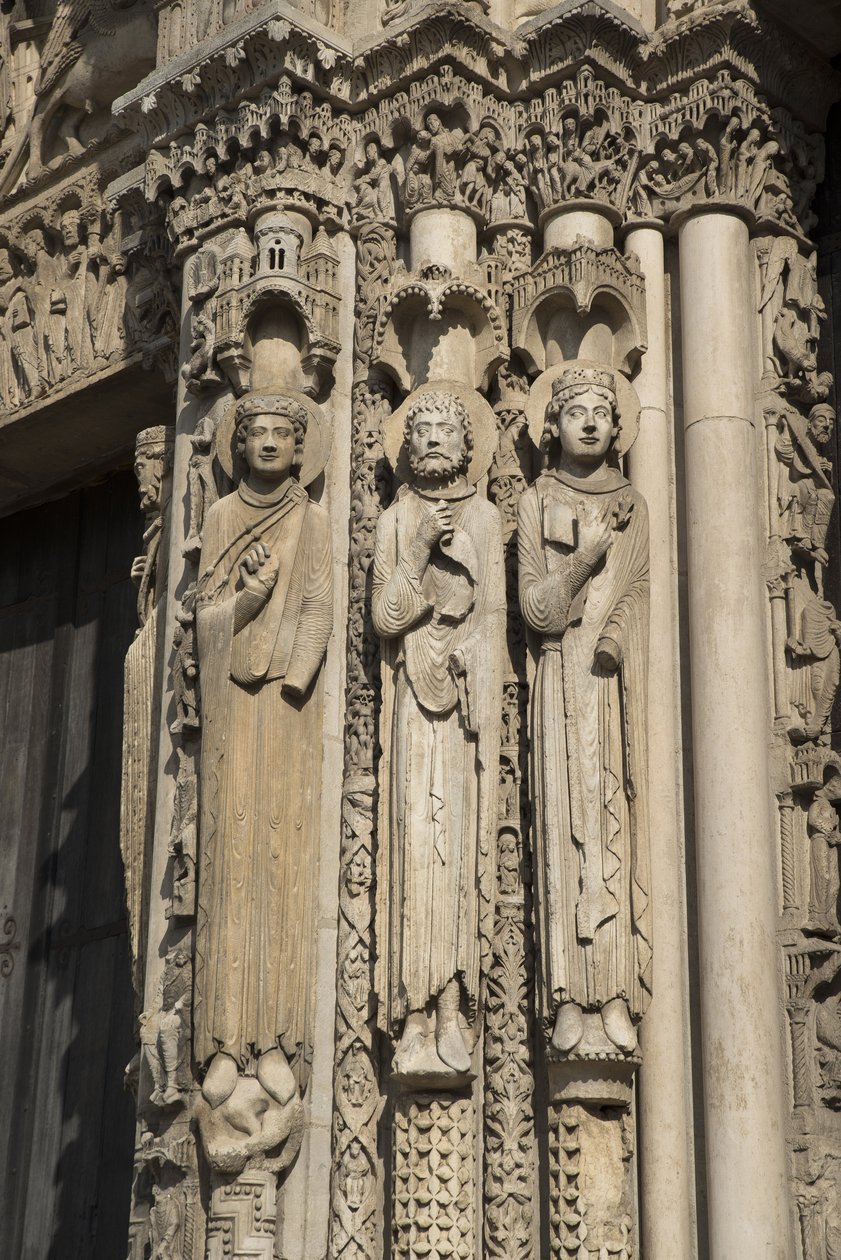 Cathedrale de chartres, detalj av buktens vänstra utbrott till höger om den kungliga porten, från vänster till höger, en kung, Roland, louis vii av French School