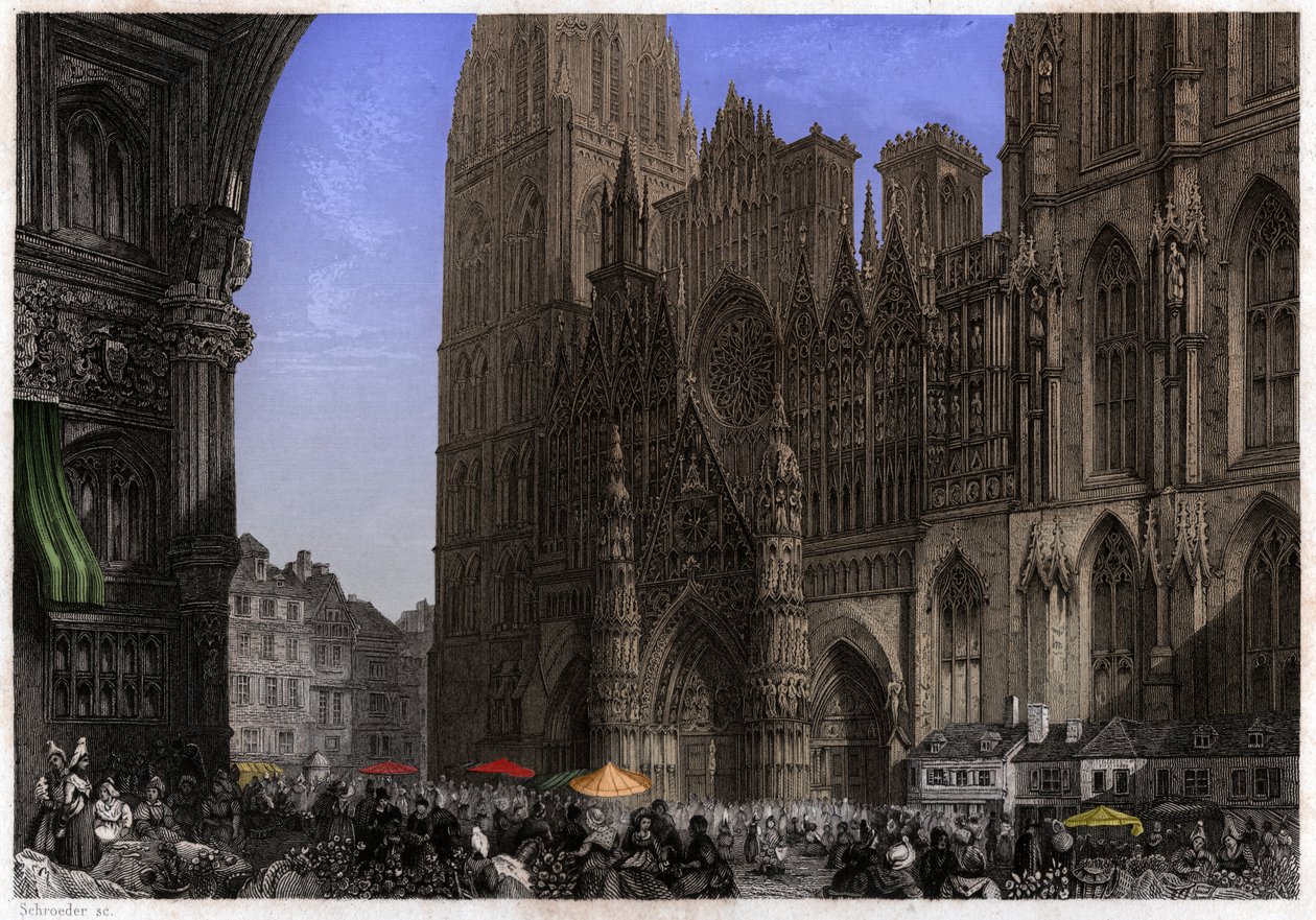 Katedralen i Rouen. (gravyr, ca 1850) av French School