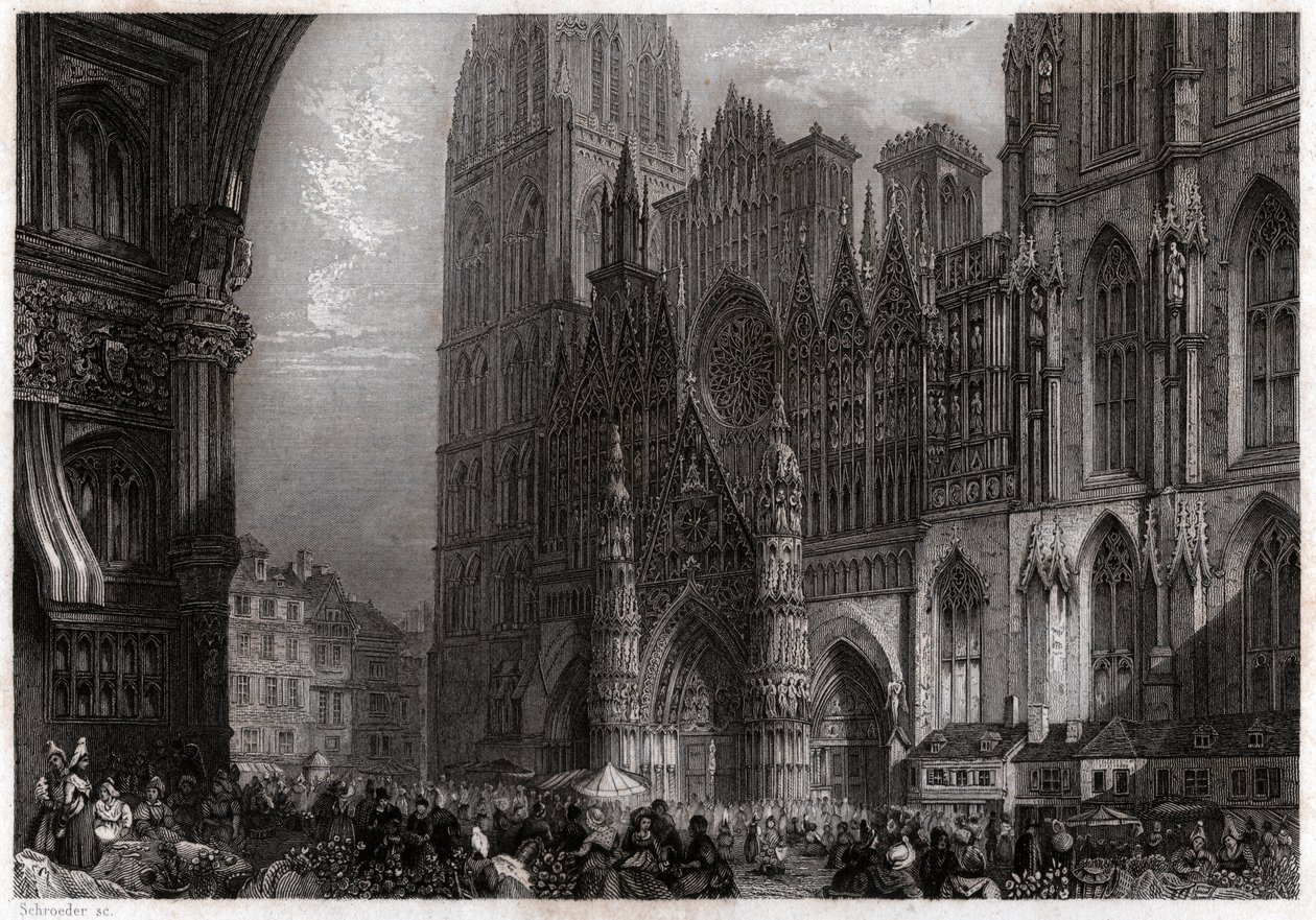 Katedralen i Rouen. (gravyr, ca 1850) av French School
