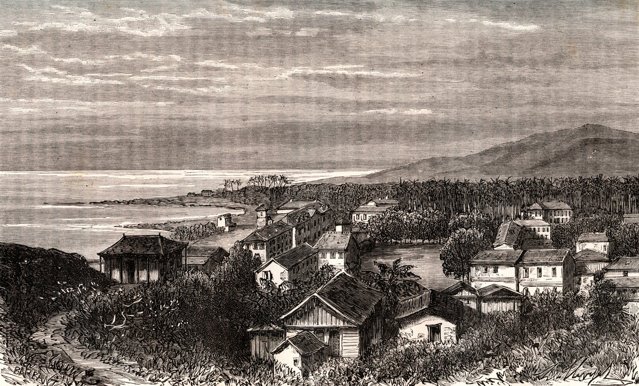 Cayenne - Commune en outre mer Guyane - gravyr i "La France illustree: geografi, historia, statistisk administration" av V.A. Malt-brunt. 1884 av French School