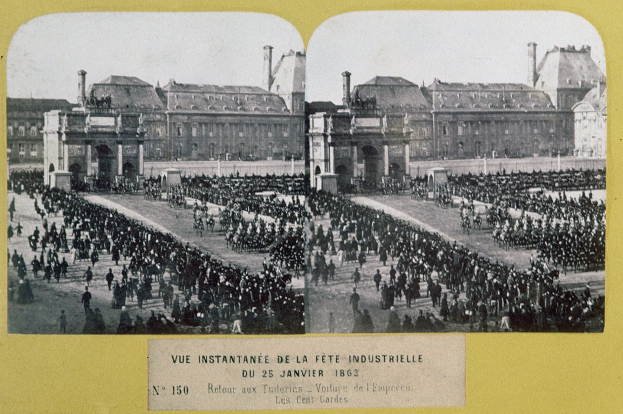 Firande av industrin på Tuilerierna, Place du Carrousel, Paris, stereoskopisk vy, 25 januari 1863 av French School