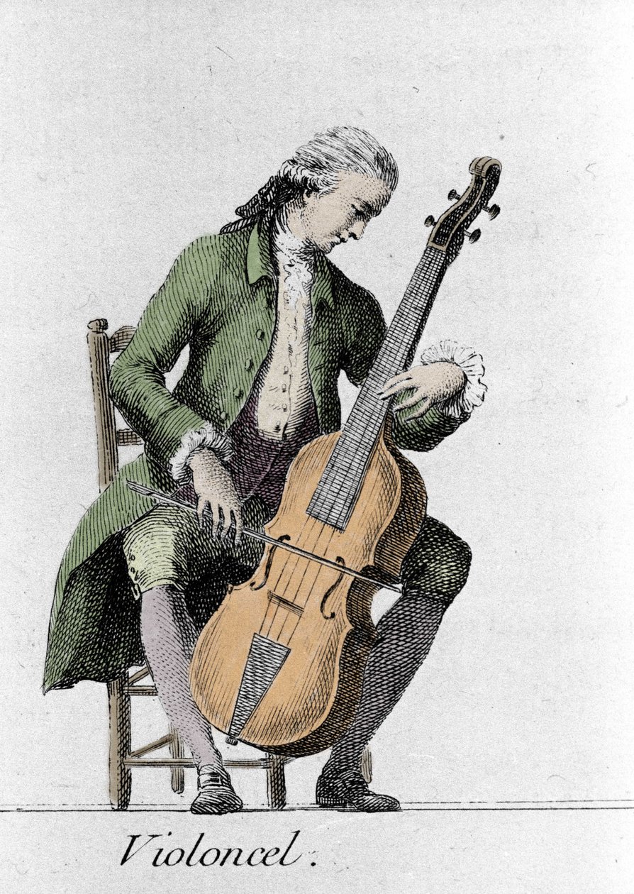 Cellospelare/cello. Gravyr från slutet av 1700-talet. av French School