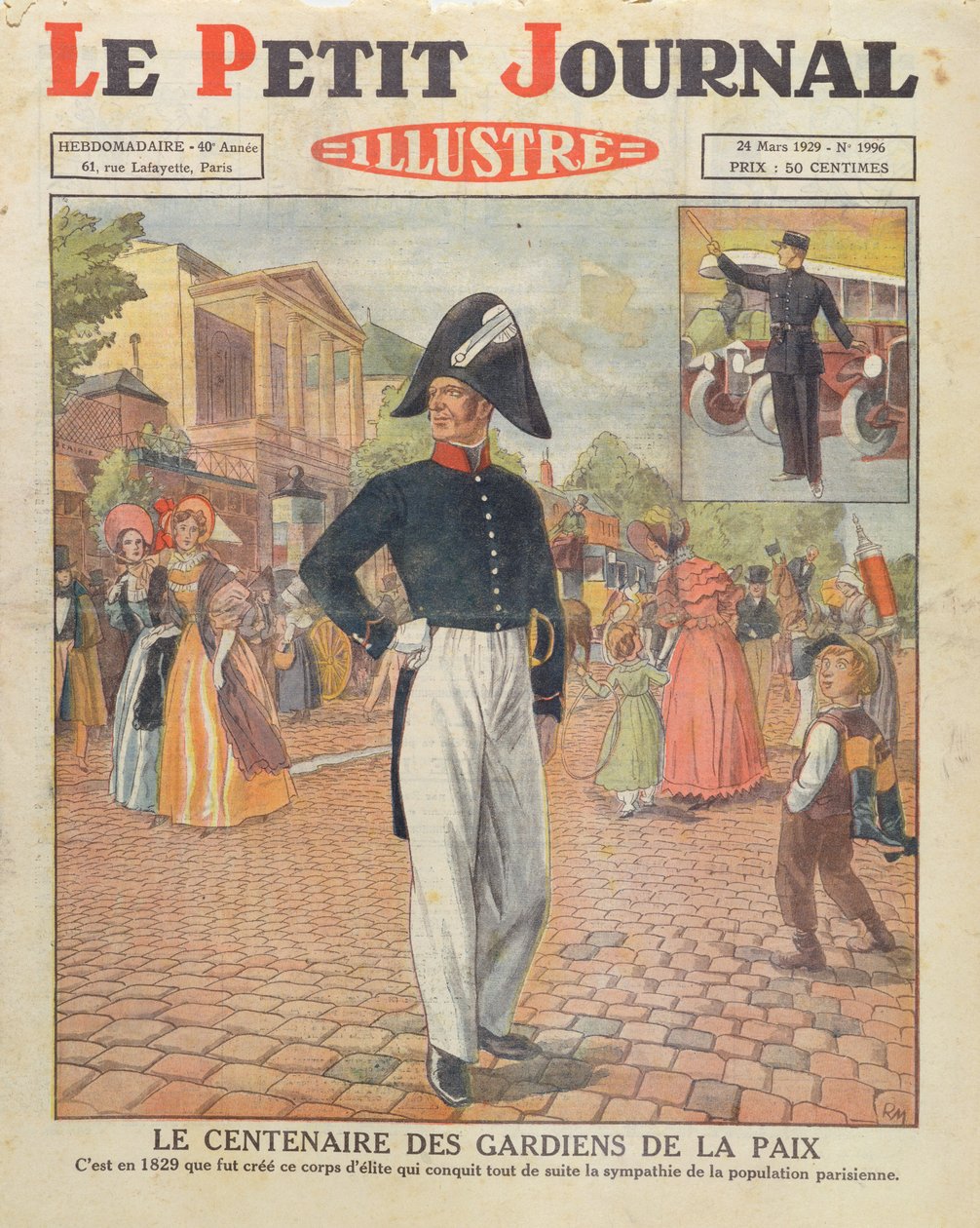Centenary of the Guardians of the Peace, omslagsillustration av Le Petit Journal, 24 mars 1929 av French School