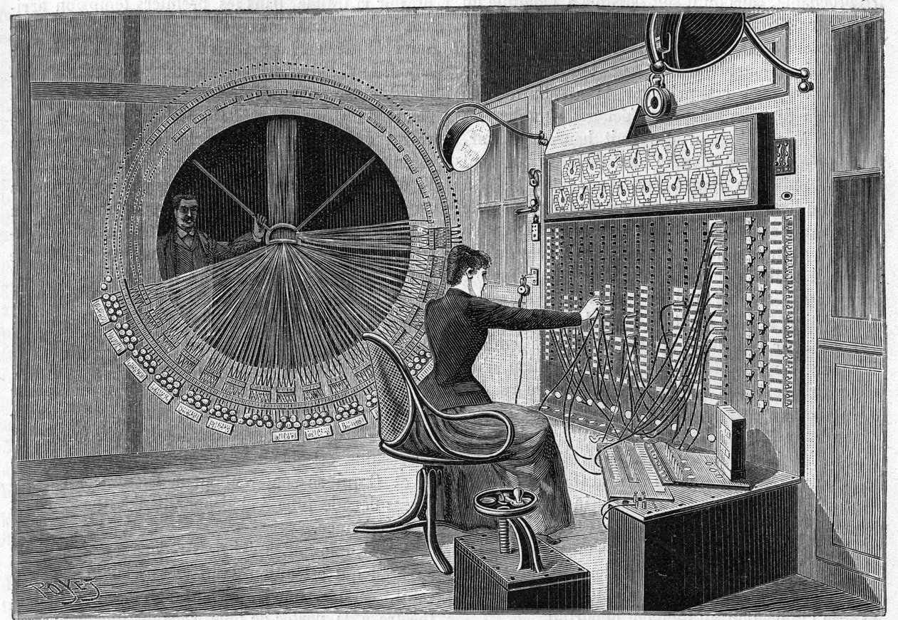 Teatrofonens centralkontor (hemmabioauditions) i Paris 1892. av French School
