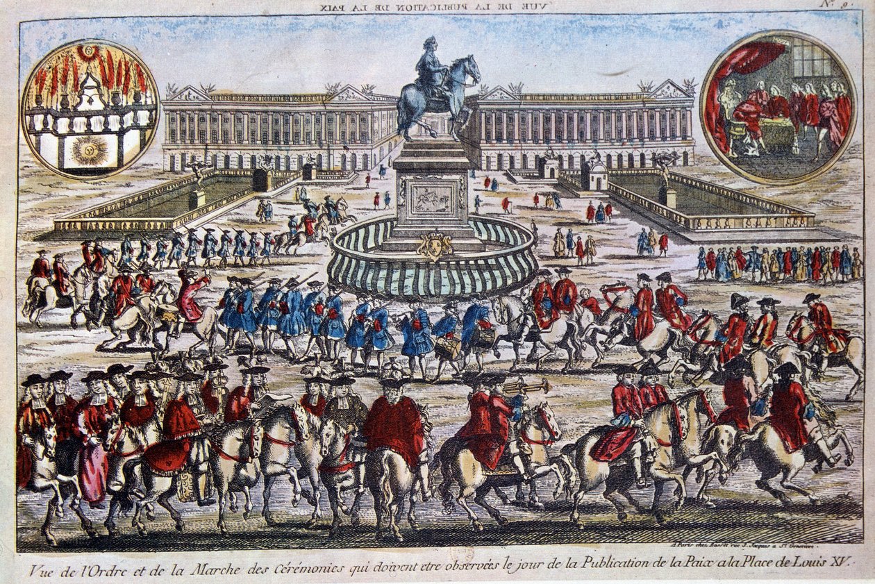Ceremoni för publiceringen av Peace (slutet av sjuårskriget), Place Louis XV av French School