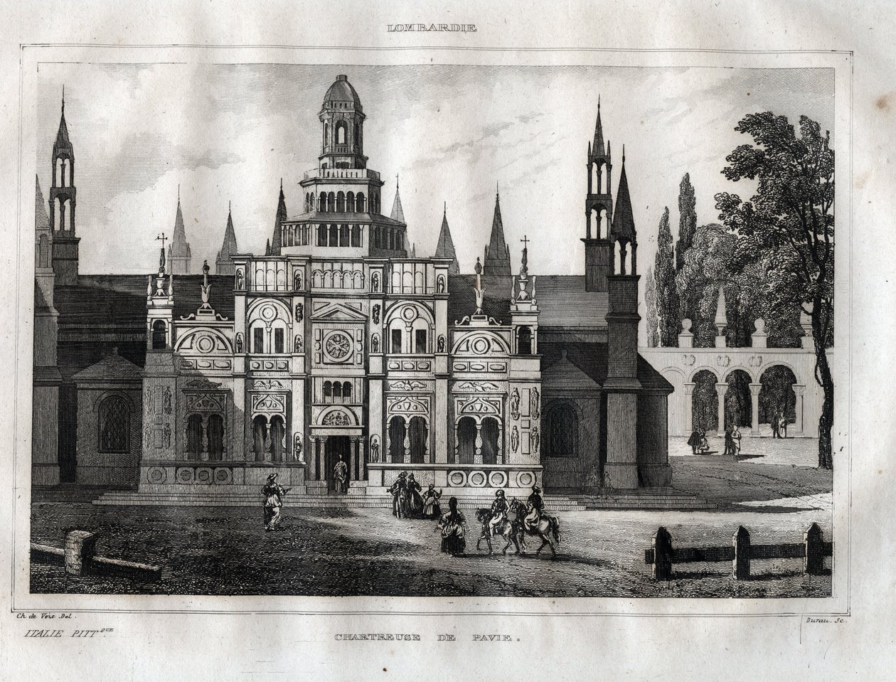 Certosa di Pavia - Chartreuse av Pavia - Gravyr från "" Pittoreska Italien"" av M. de Norvins, Ch. Nodier 1834-1836. av French School