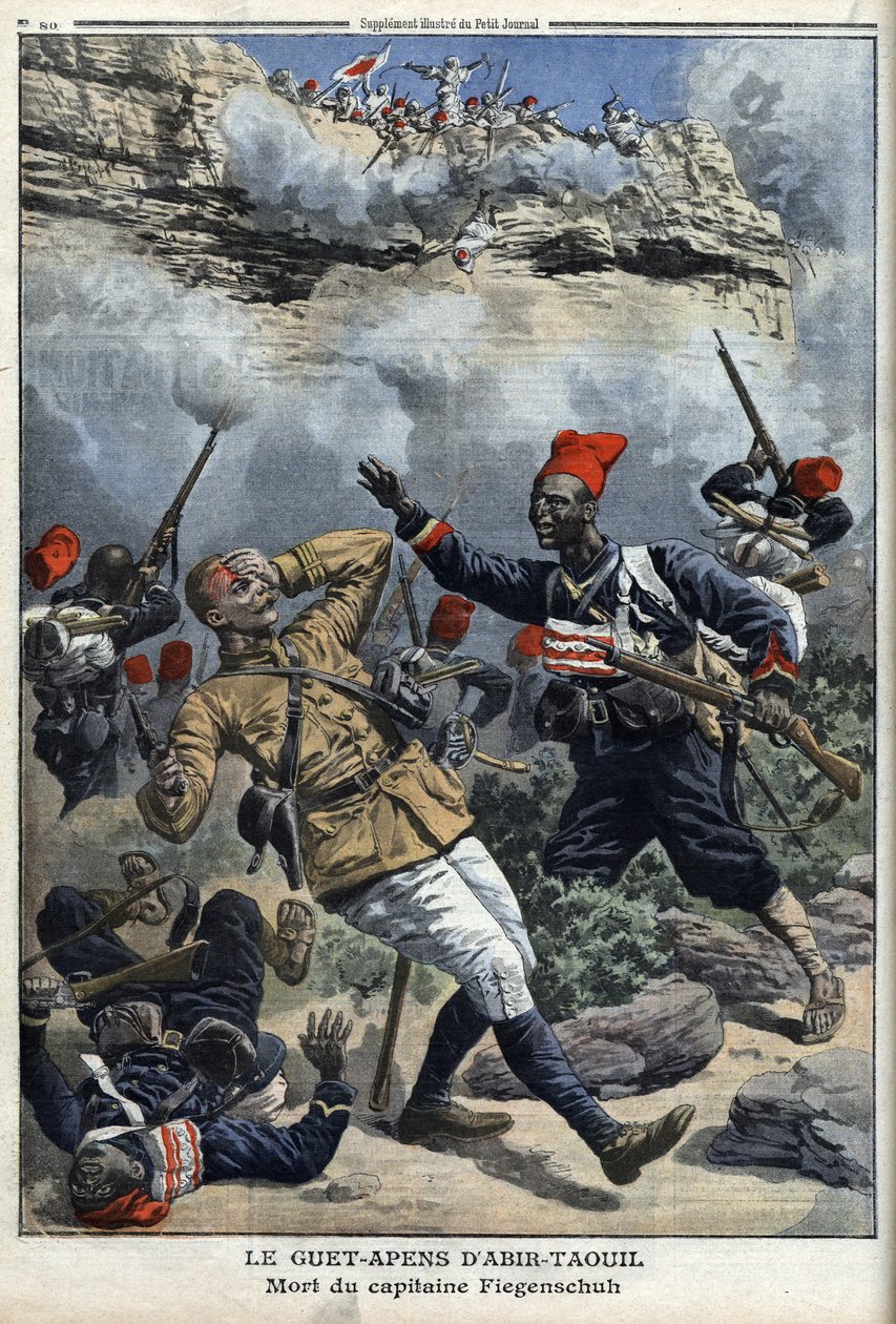 Tchad, bakhåll vid Abir Taouil (Abir-Taouil), kapten Fiegenschuhs död, illustration från 