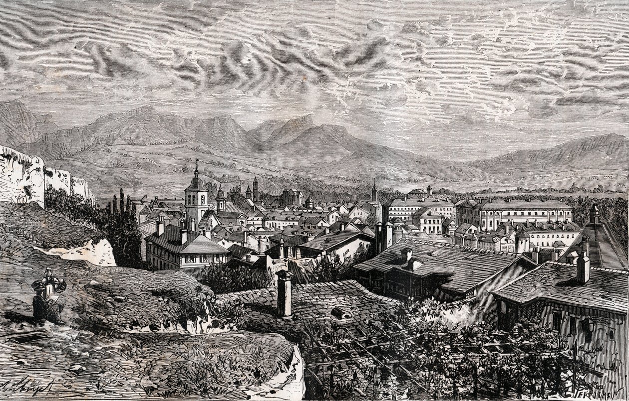 Chambery - Savoie - gravyr i "La France illustree: geografi, historia, statistisk administration" av V.A. Malt-brunt. 1884 av French School