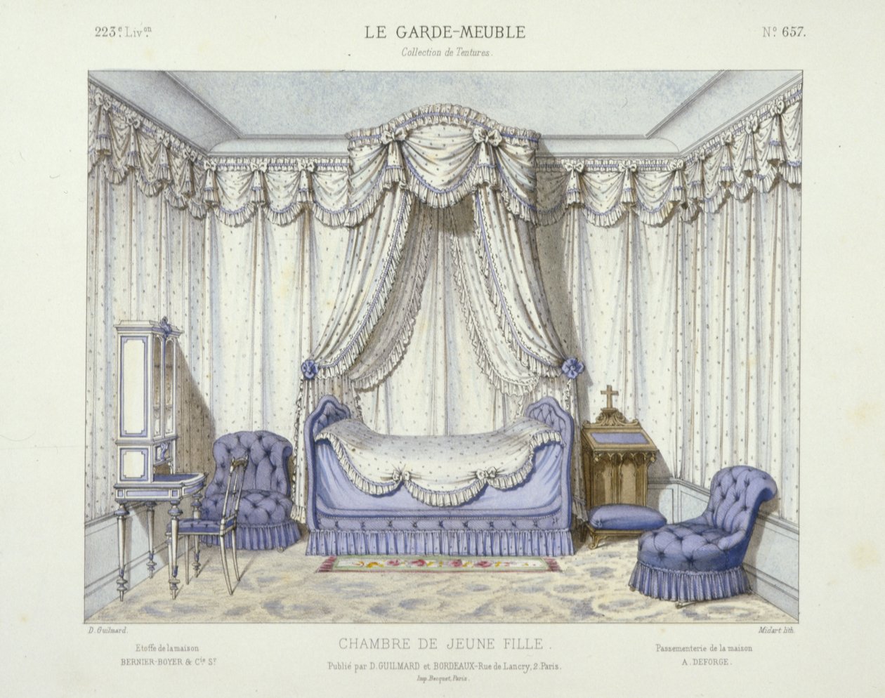 Chambre de Jeune Fille, från Le Garde-Meuble, Pub. Paris, ca 1890 (färglitografi) av French School