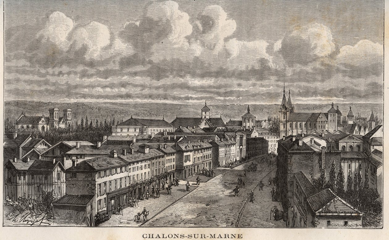 Champagne-Ardenne (Champagne Ardenne), Marne (51), Chalons sur Marne (Chalons-sur-Marne) (nuvarande Chalons en Champagne, Chalons-en-Champagne) - gravyr i "Frankrike illustrée: geografi, historia, statistisk administration" av V.A. Malt-Brown. 1884 av French School