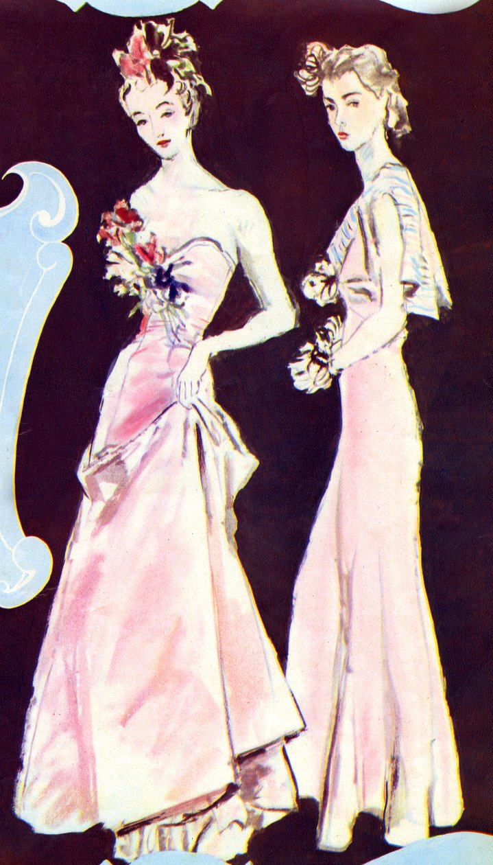 Chanels aftonklänningar, från "Marie Claire", 23 september 1938 (tryck) av French School