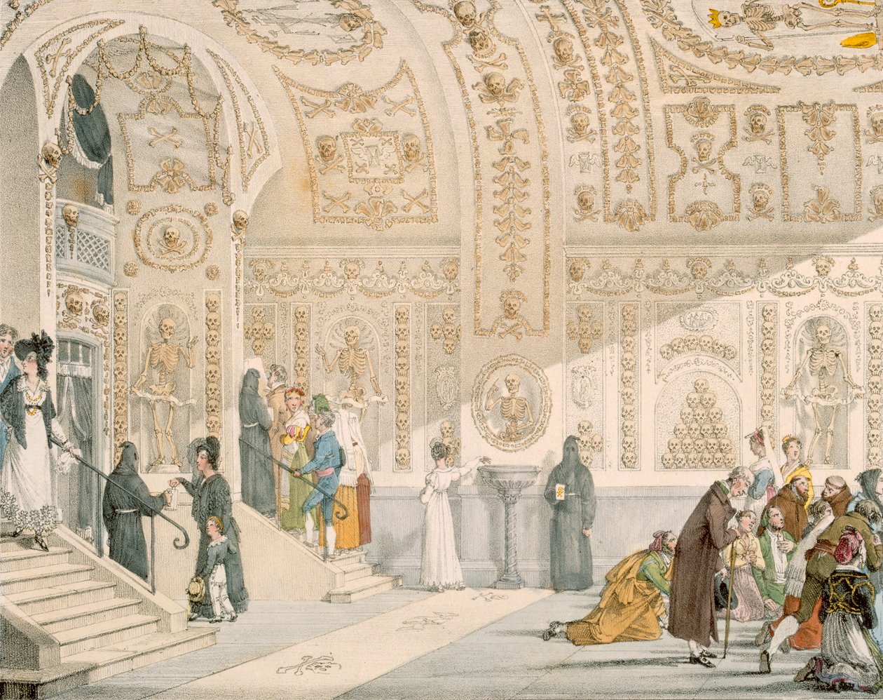 De dödas kapell, graverad av Villain, pub. 1820 (färggravyr) av French School