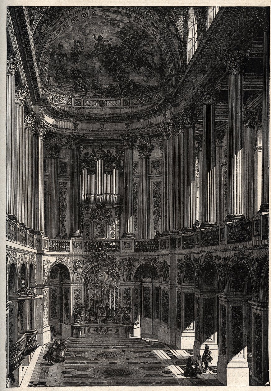 Kapell av slottet i Versailles - Kapell i slottet i Versailles - gravyr i "" PATRIE" - BESKRIVNING PECTURERIQUE DE LA FRANCE EN 6 VOLYER AV LUCIEN HUARD - slutet av 1800-talet av French School