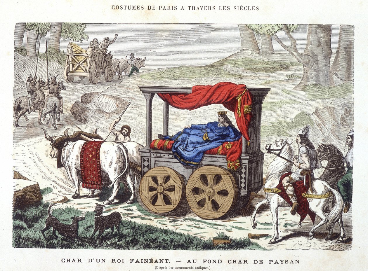 Röding av en lat kung och vagn av en bonde - i "Paris genom århundradena"" 1881 av French School