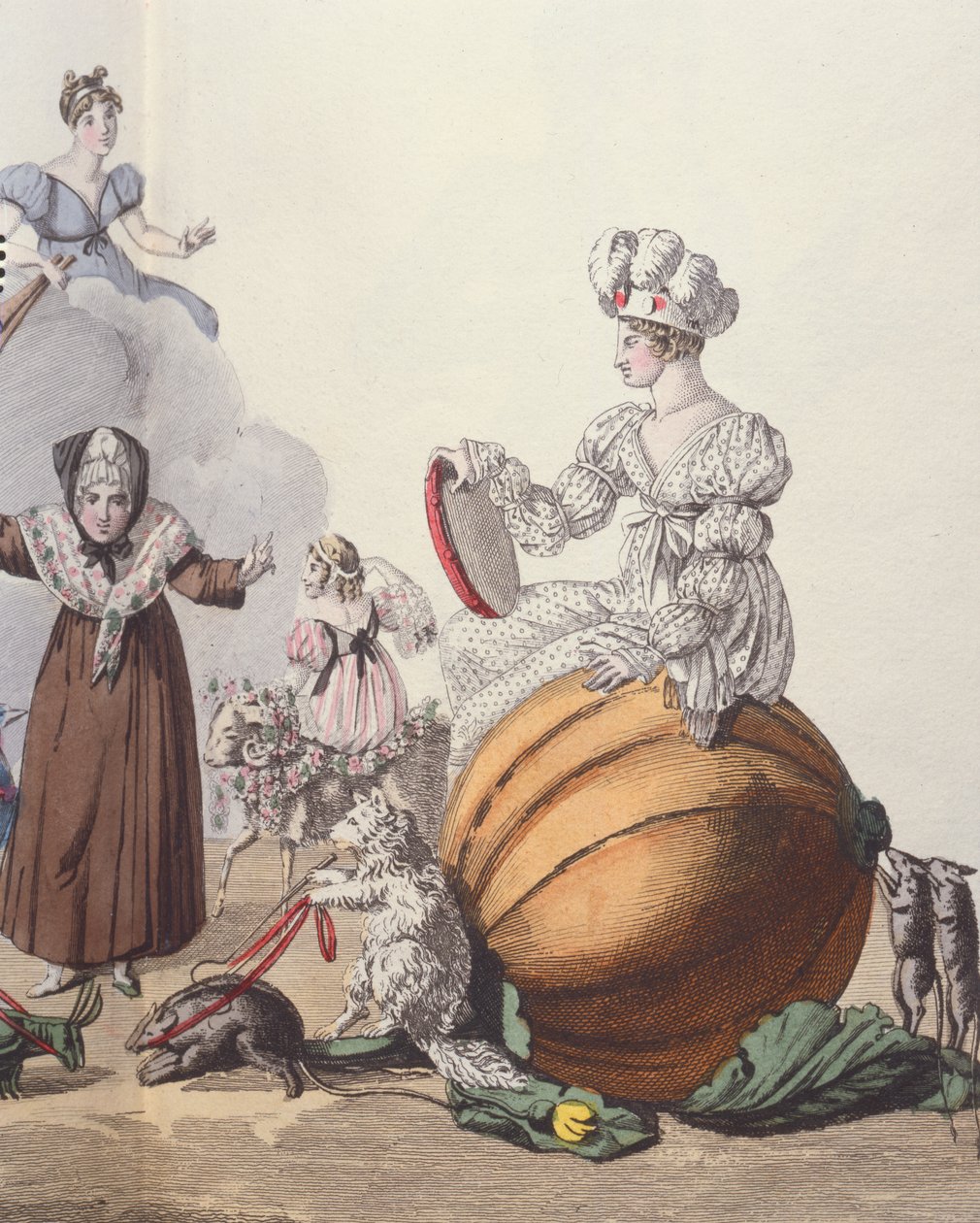 Karaktärer från en fars The Six Slippers or Rendez-vous of Cinderellas, ca 1810 av French School