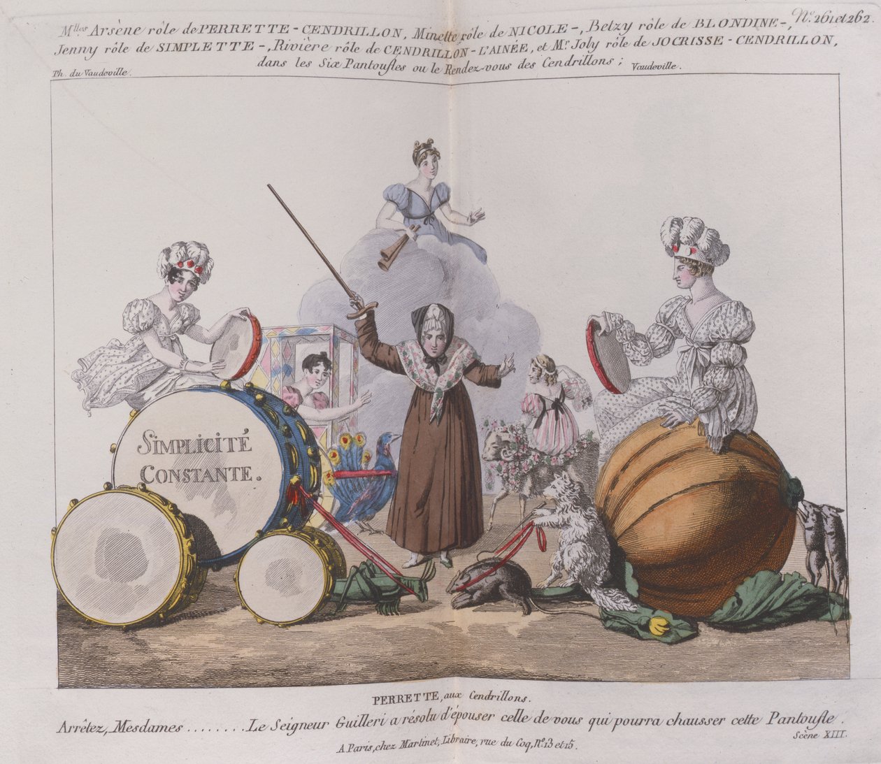 Karaktärer från en fars The Six Slippers or Rendez-vous of Cinderellas, ca 1810 av French School