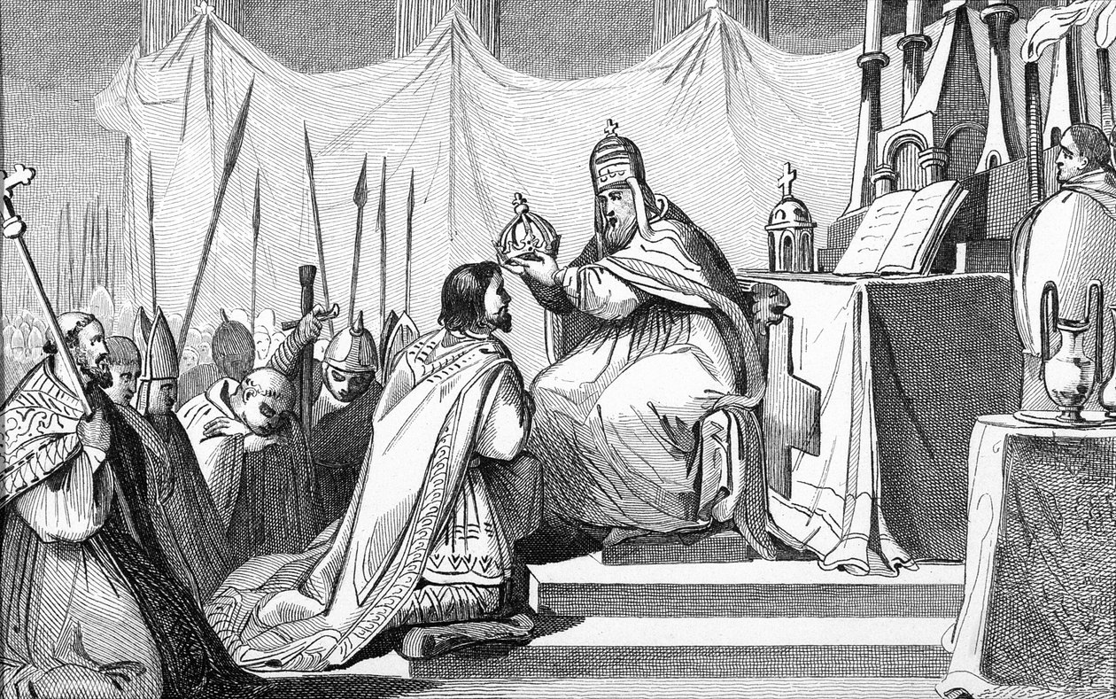 Karl den Store (742-814) krönt av påven Leo III (c.750-816) vid Peterskyrkan i Rom den 25 december 800, från 