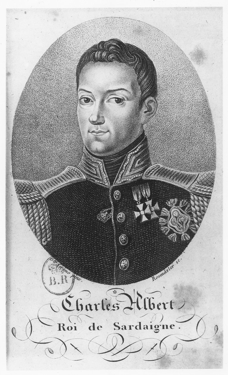 Charles Albert, kung av Sardinien (gravyr) av French School