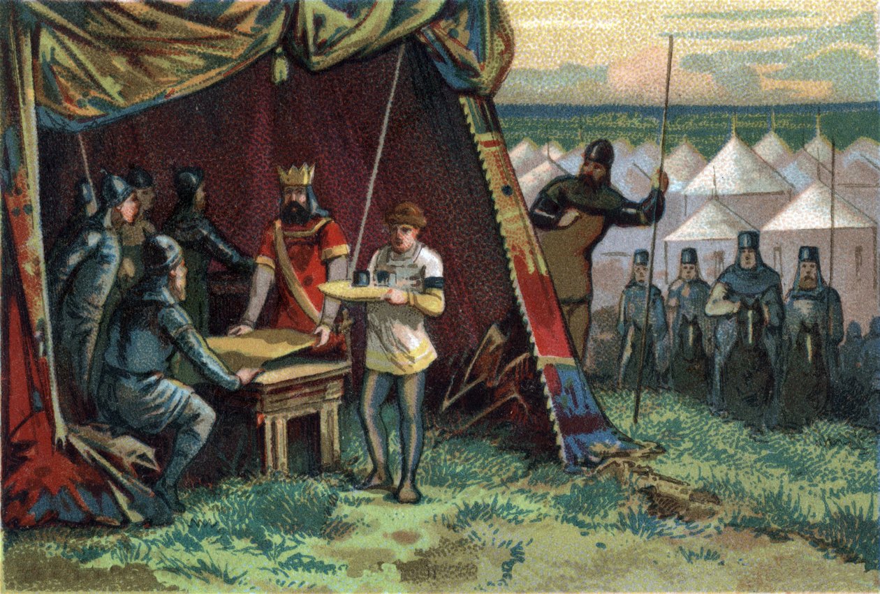 Charles II sa att Le Bald köpte fred till silverpris. Kromolitografi omkring 1890. av French School