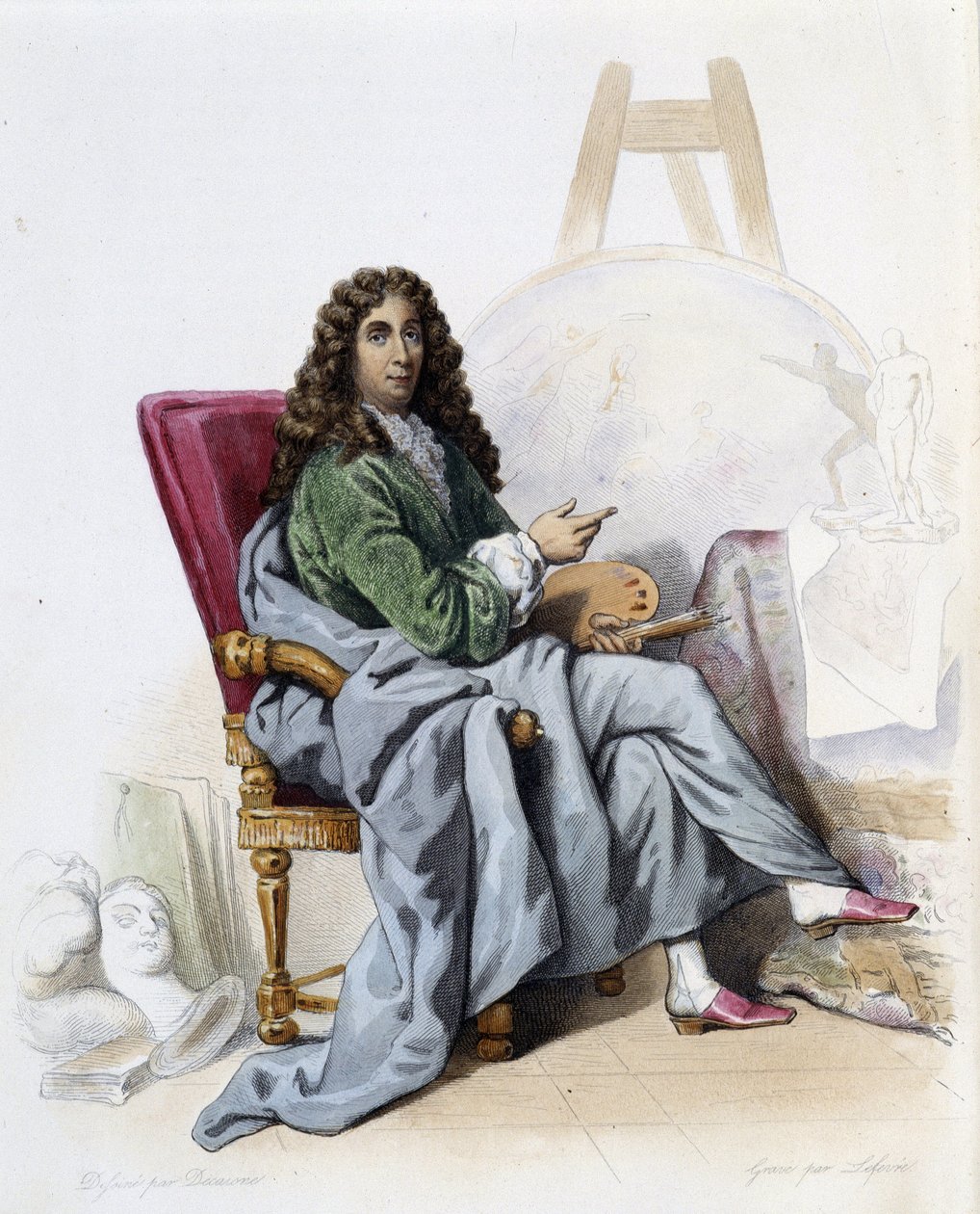 Charles Lebrun (Le Brun) (1619-1690) fransk målare och dekoratör - i "" Le Plutarque francais"", av Mennechet, Paris av French School