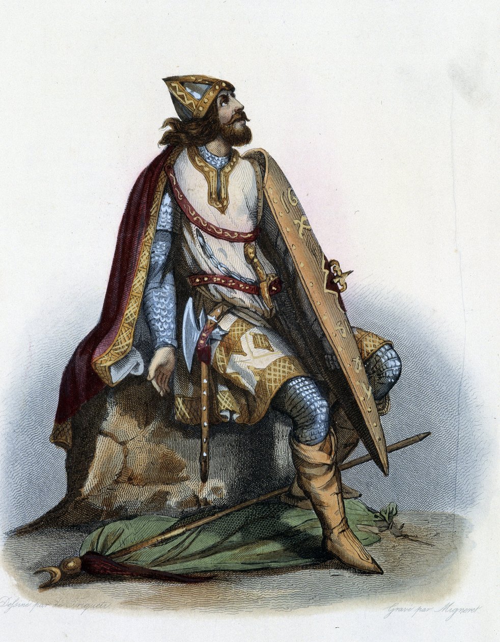 Charles Martel (688-741) hertig av Australien- i "" Le Plutarque francais "", av Mennechet, Paris av French School