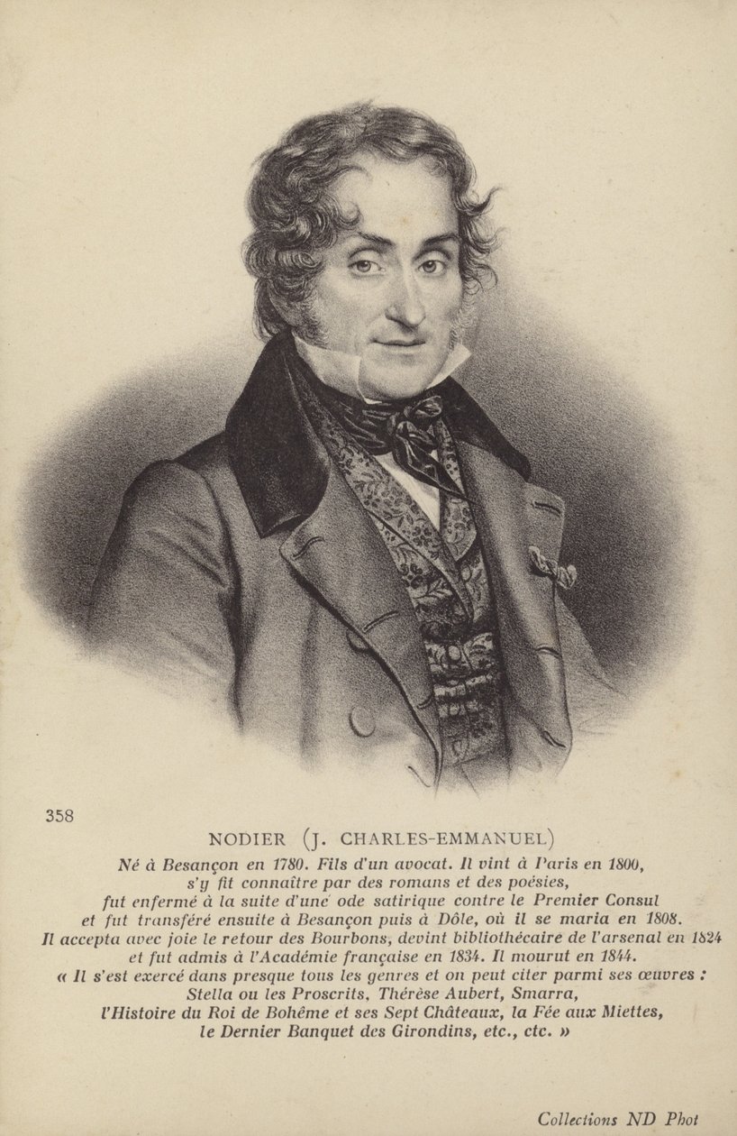Charles Nodier (1780-1844), fransk roman- och novellförfattare (litografi) av French School