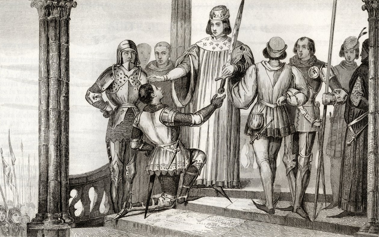 Charles V (1358-80) den Vise overrækker sit sværd til Duguesdin, fra 