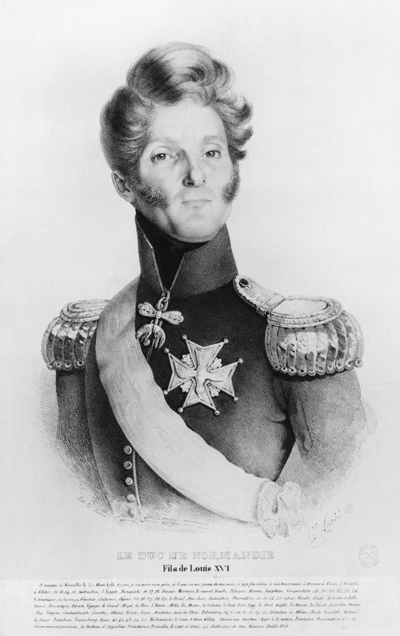 Charles de Bourbon, hertig av Normandie, eller baron Richemont, låtsas vara Frankrikes tron som kung Ludvig XVII, ca 1831-35 av French School