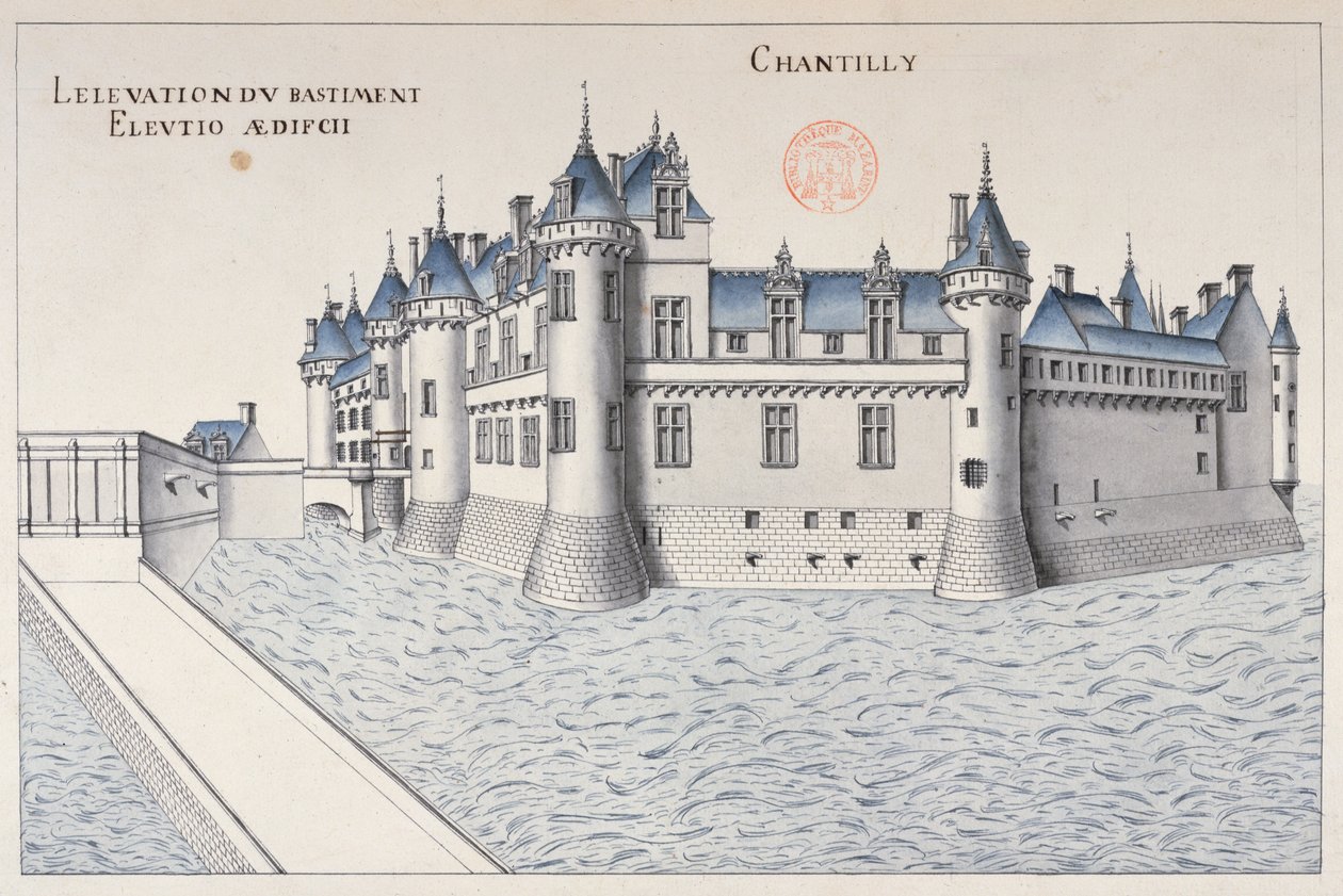 Chateau de Chantilly (penna & bläck och wc på papper) av French School