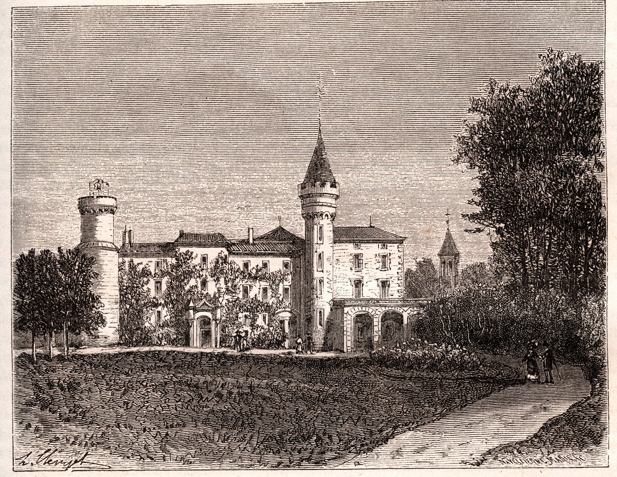 Chateau de Lamartine - 71520 Saint Point - gravyr i "La France illustree: geografi, historia, statistisk administration" av V.A. Malt-brunt. 1884 av French School