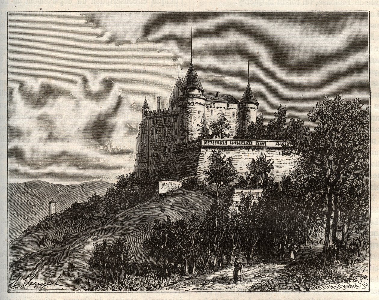 Chateau de Mercues - Cahors - gravyr i "La France illustree: geografi, historia, statistisk administration" av V.A. Malt-brunt. 1884 av French School