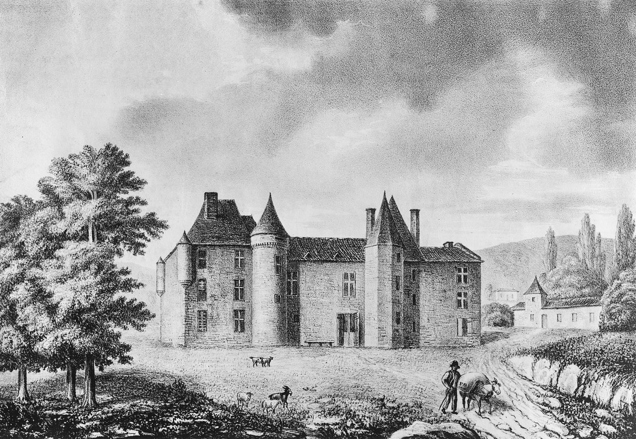 Chateau de Montaigne, Dordogne (gravyr) av French School