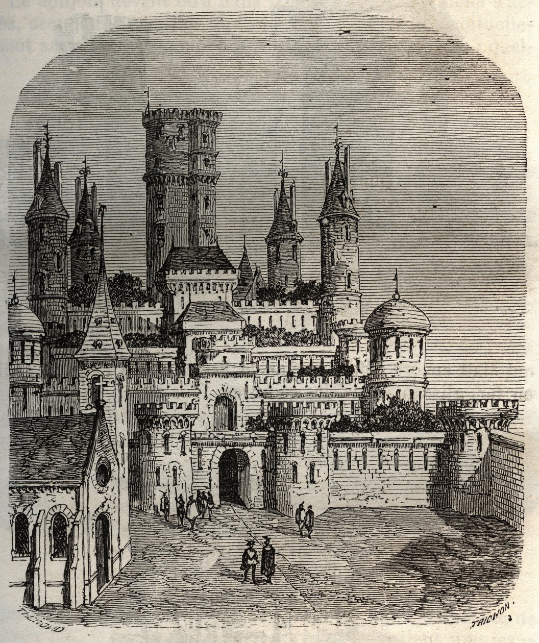 Chateau de Montlhery - slottfort i kommunen Montlhery, i det antika landet Hurepoix - gravyr i "Histoire de France" av Victor Duruy (1811-1894) - 1882 av French School