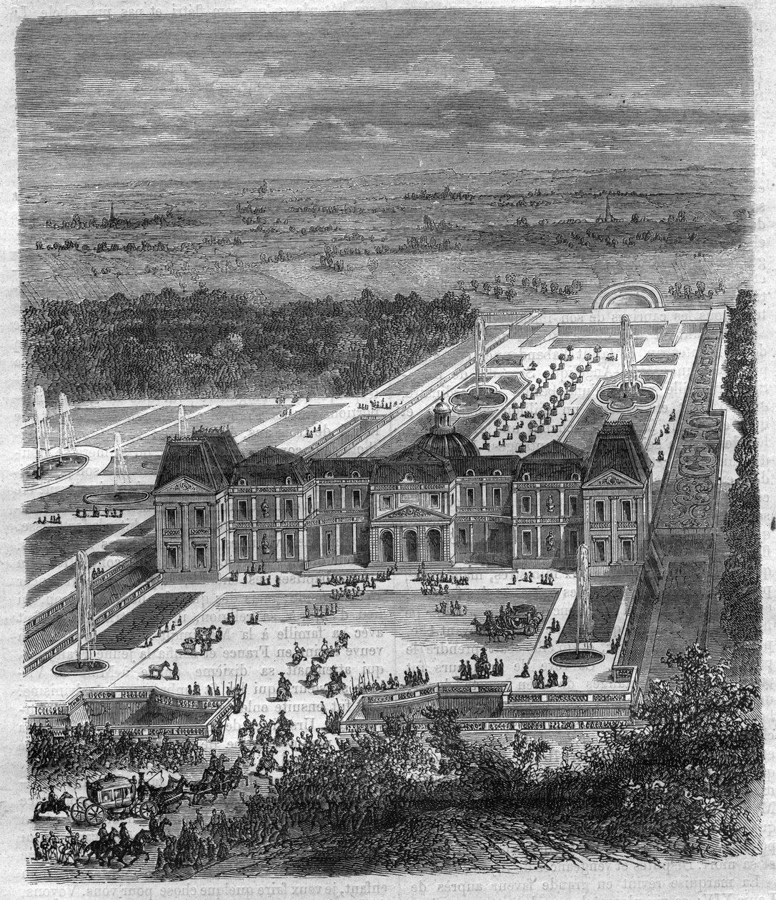Chateau de Vaux Le Vicomte (Vaux-Le-Vicomte) av Nicolas Fouquet (1615-1680), Viscount de Melun och de Vaux Finansintendent för Ludvig XIV. Gravyr i "Historien om påvarna-kungarna-drottningarna och kejsarna genom århundradena"" av Maurice Lachatre av French School