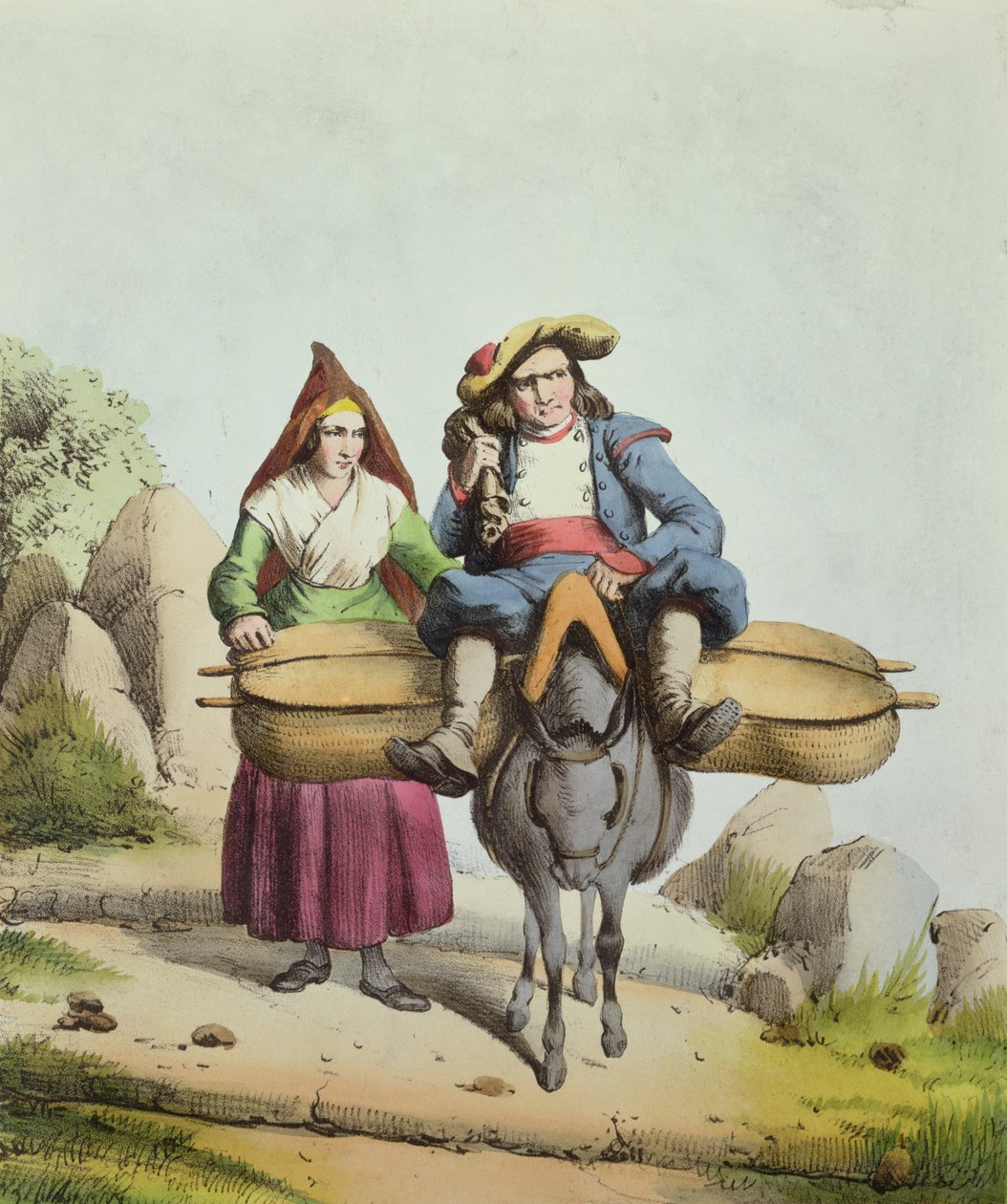 Ostförsäljare från Tarbes-regionen, ca 1840 (färggravyr) av French School