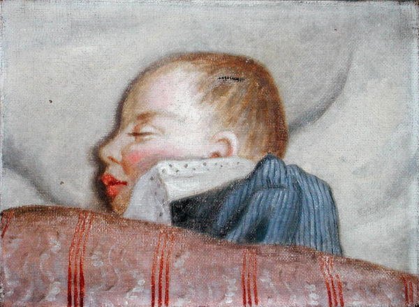 Child Sleeping, sent 1800-tal (olja på duk) av French School