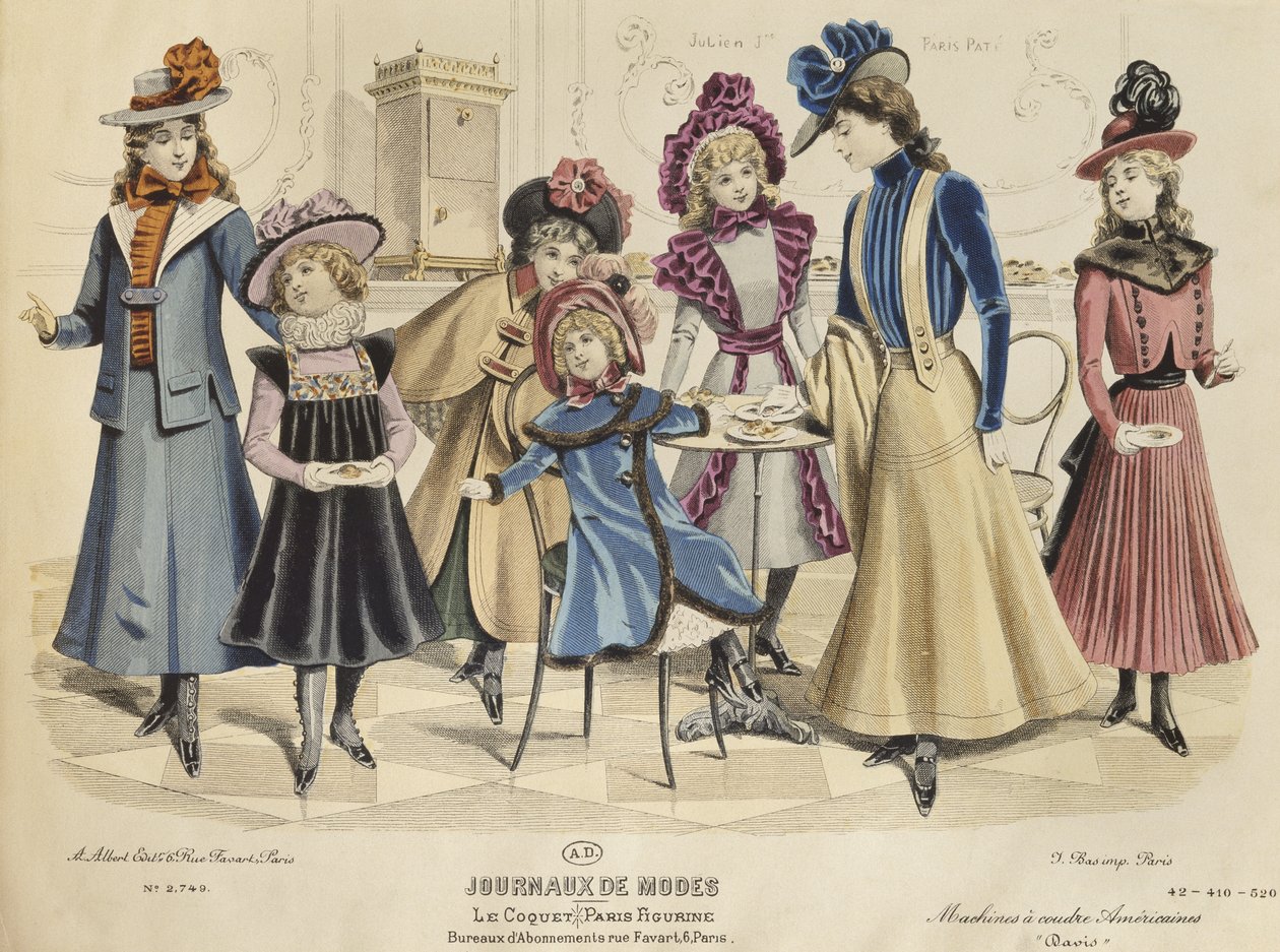Barndräkter, illustration från Journaux de Mode, oktober 1898 (färggravyr) av French School