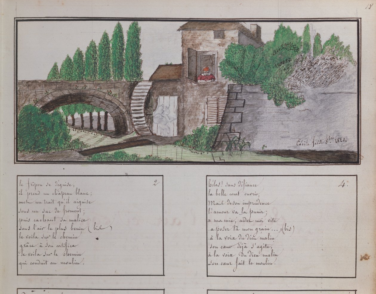 Childs skiss av en vattenkvarn, 1820 (krita & wc) av French School