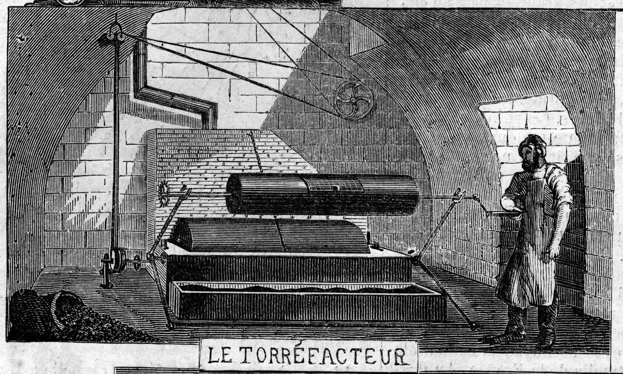 Chokladtillverkning: torrefaktorn. Usine de M. Masson, Paris av French School