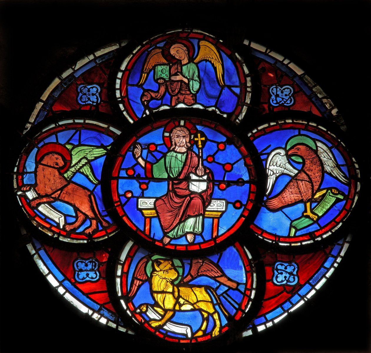 Kristus - med fyra heliga vilddjur av evangelisterna (w29c) av French School