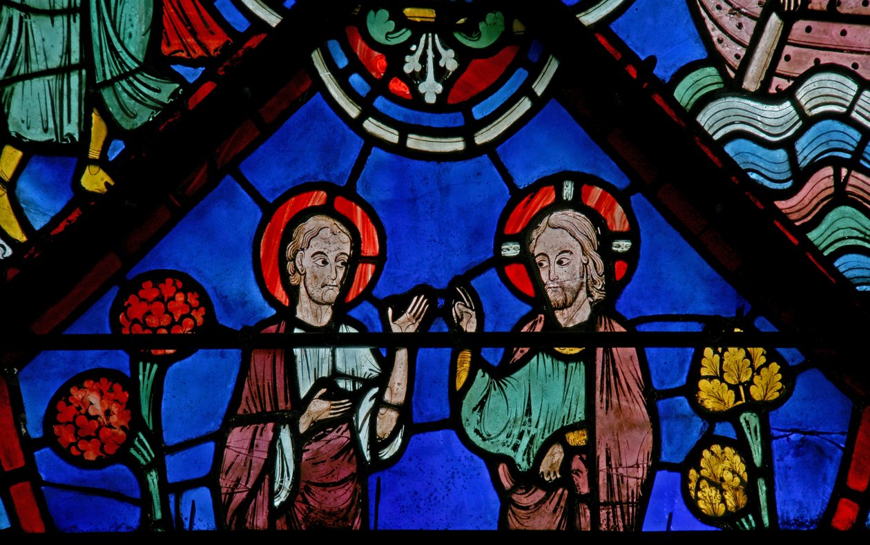 Kristus ger St Thomas i uppdrag (w23) av French School