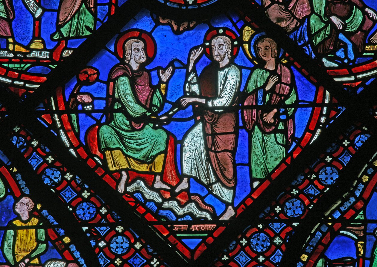 Kristus ger den helige Jakob sin auktoritetsstav (w5) av French School