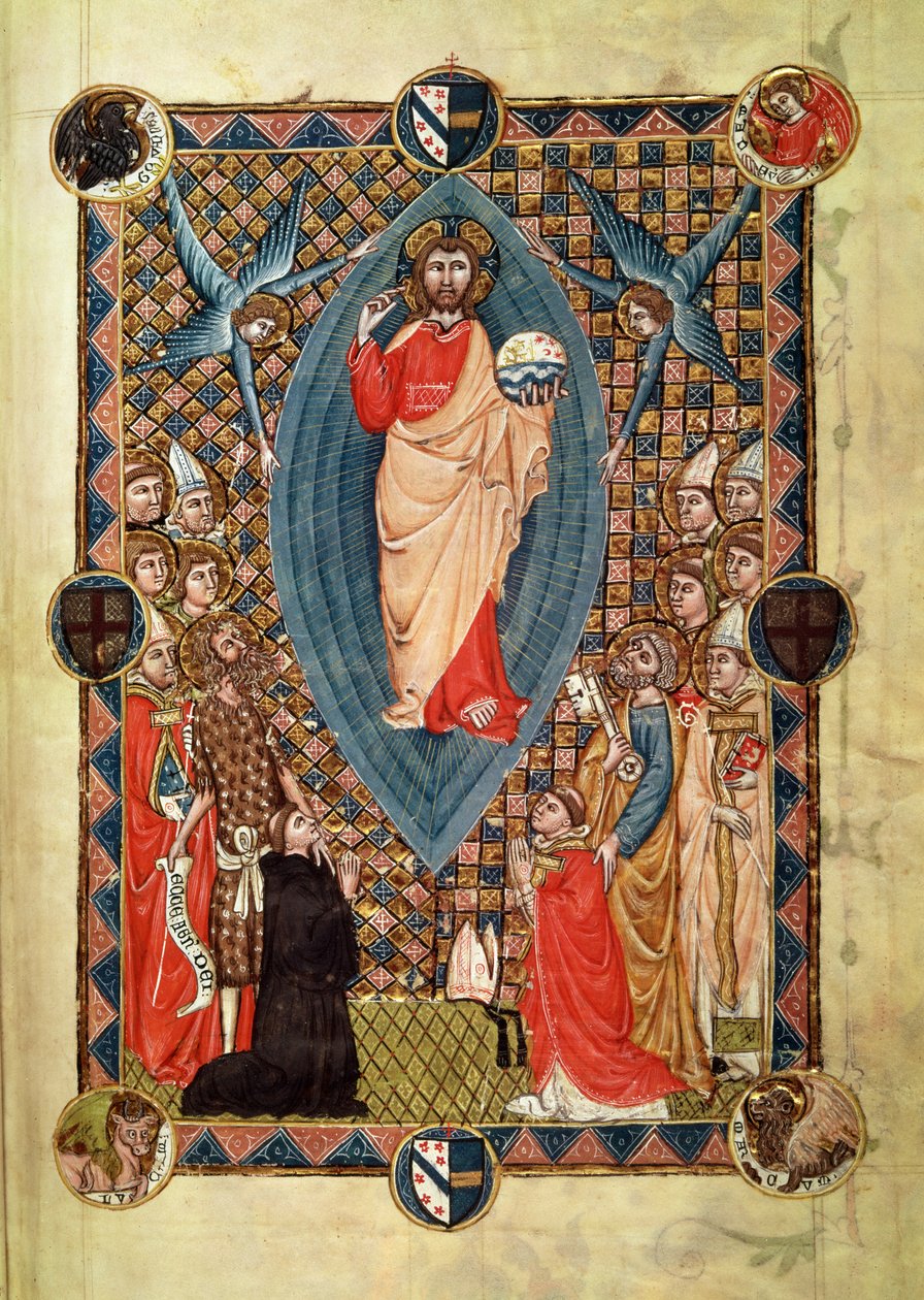 Kristus i majestät med heliga, från biskop Pierre de la Jugies påvliga kyrka, 1350 av French School