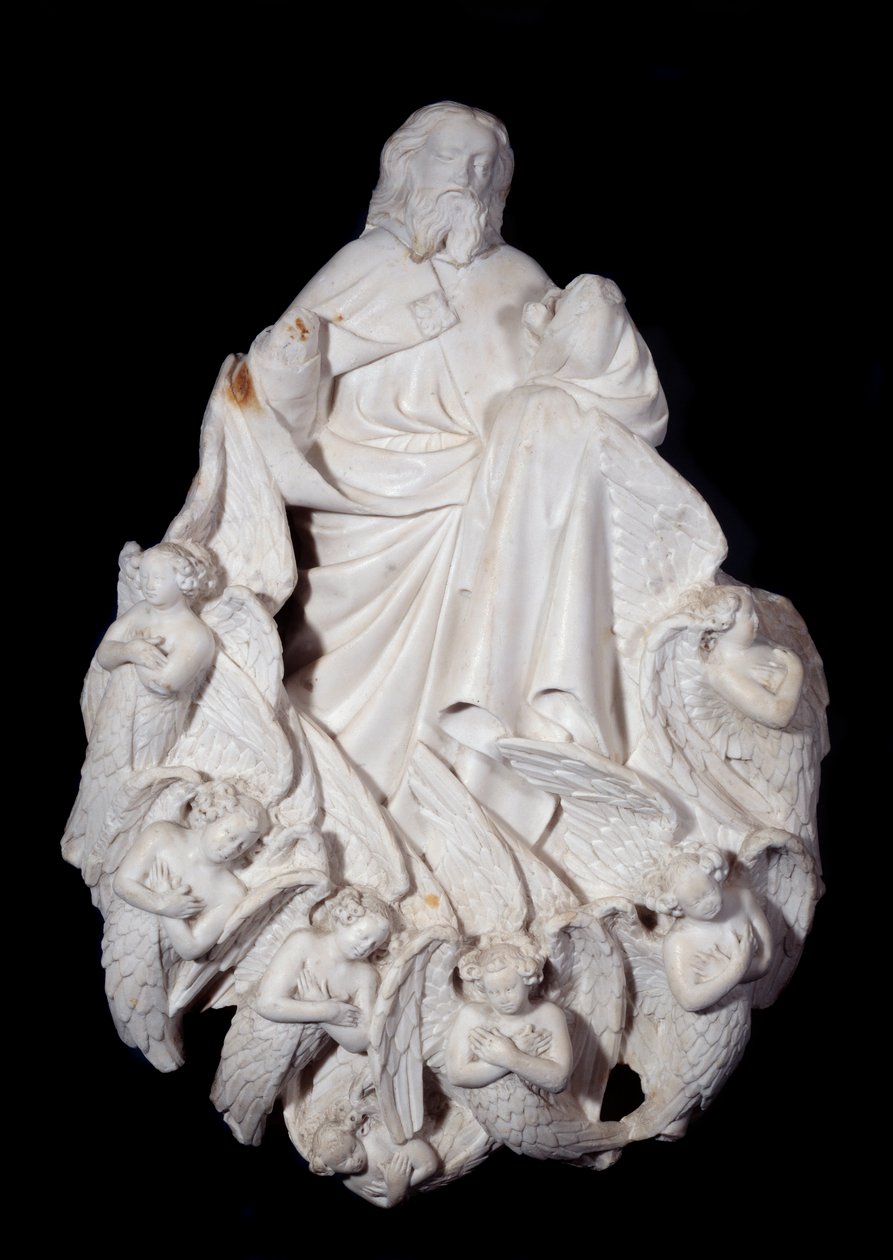 Kristus omger änglar. Marmorskulptur, fransk skola av French School