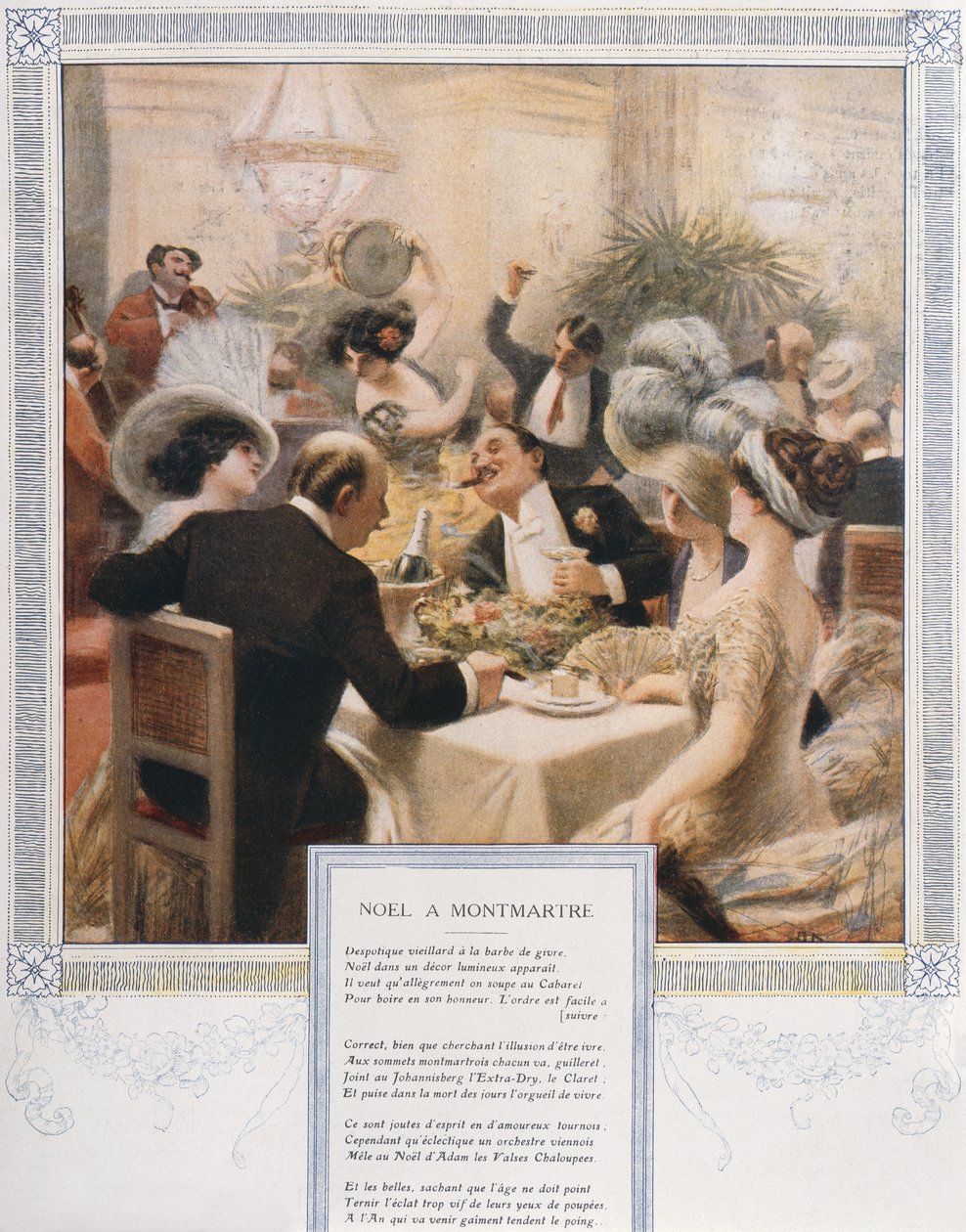 Jul på Montmartre, julaftonsmiddag i en lyxig restaurang, ca 1900 av French School