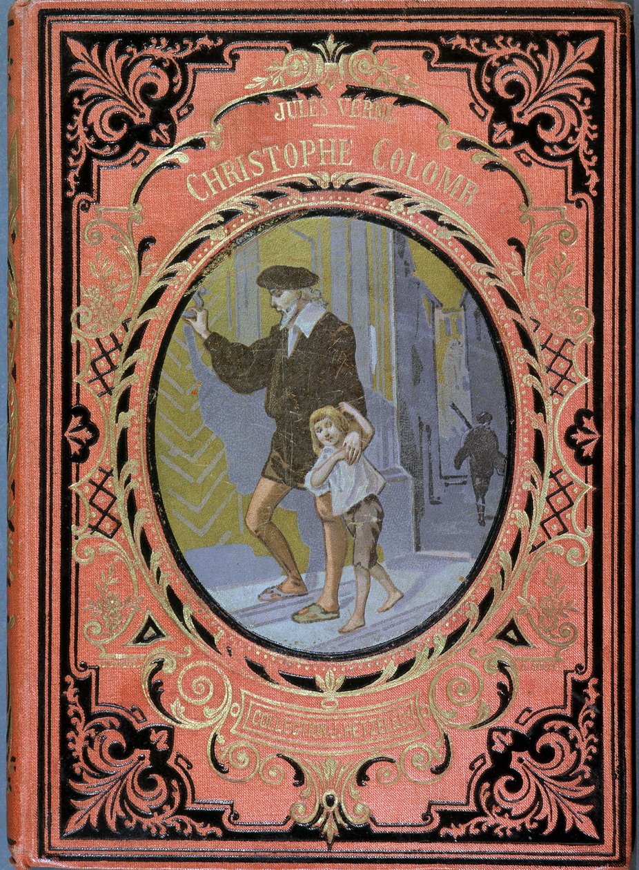 Christophe Colomb (Cristoforo Colombo) och ett barn, - i "Christophe Colomb" av Jules Verne, ed. Hachette av French School