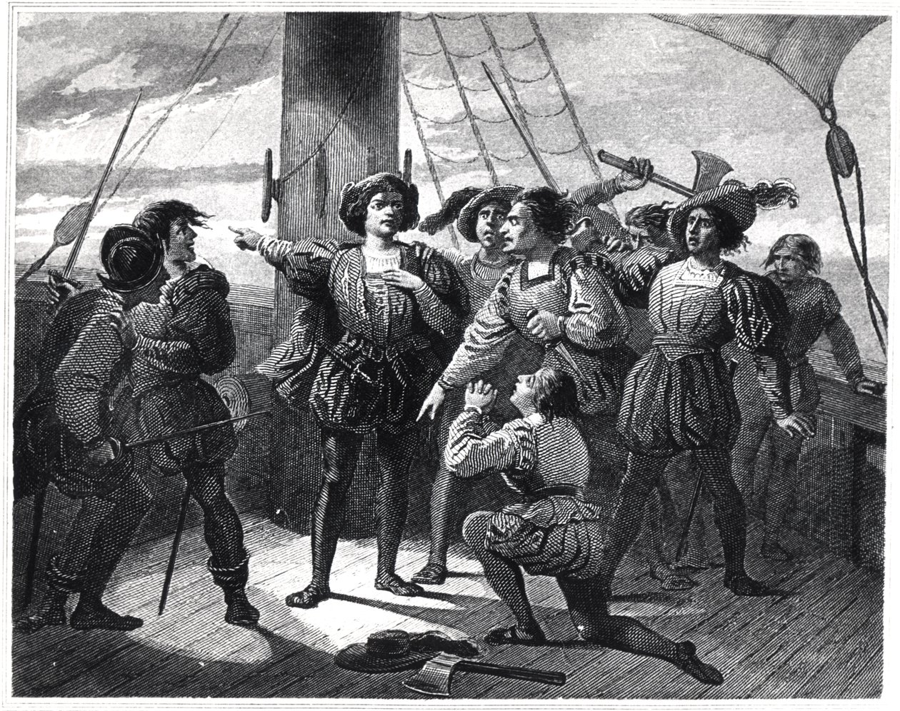 Christopher Columbus (1450-1506) Skrämmer sitt besättning av French School